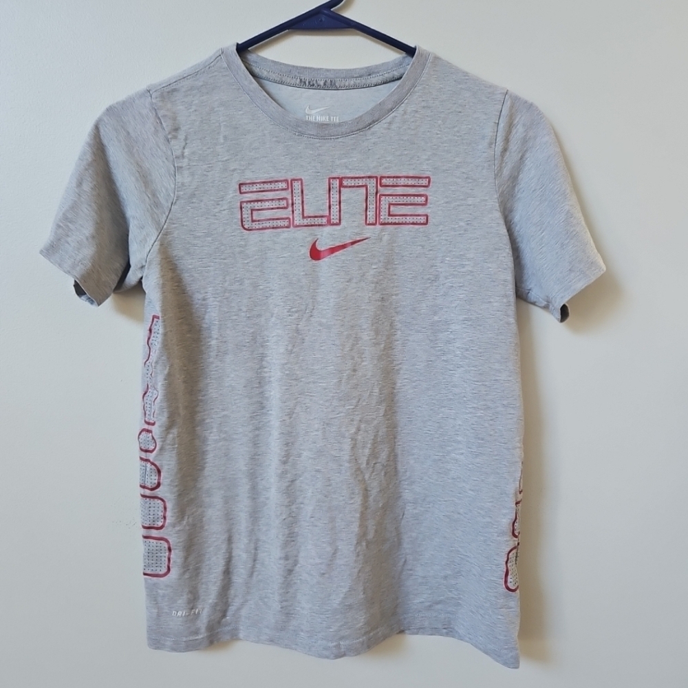 Nike Dri Fit Elite Shirt Grey Red Black Short Sleeve Boys Size Large